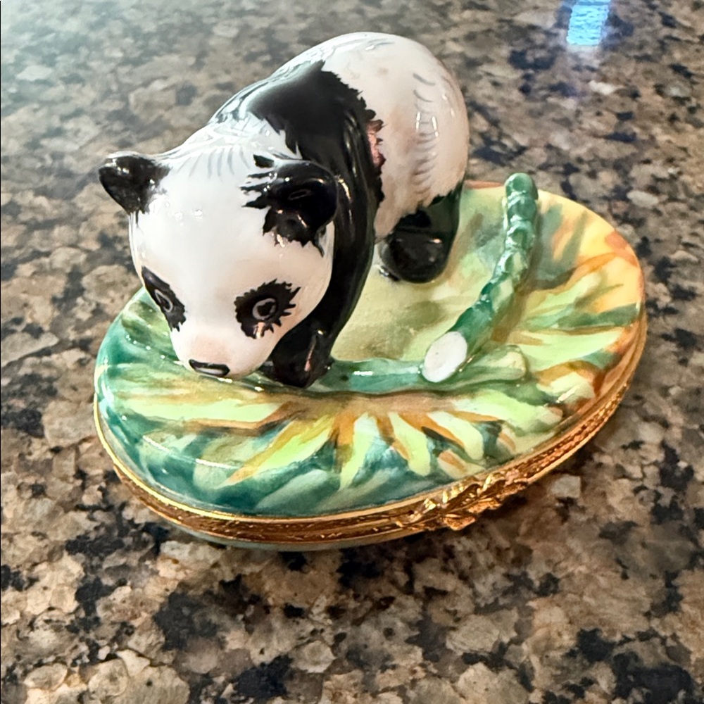 Official Limoges Panda Figurine Trinket Box